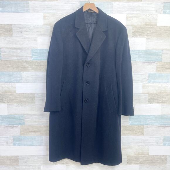 LRL Ralph Lauren Lambswool Cashmere Long Overcoat Black Lined Italian Mens 44S